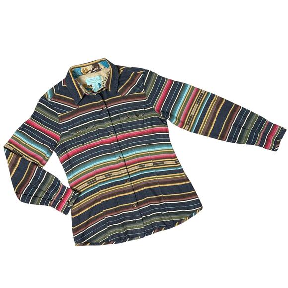 Tasha Polizzi Collection Tops - Tasha Polizzi Pearl Snap Western Shirt Serape Stripe Rodeo Cowgirl Sz M